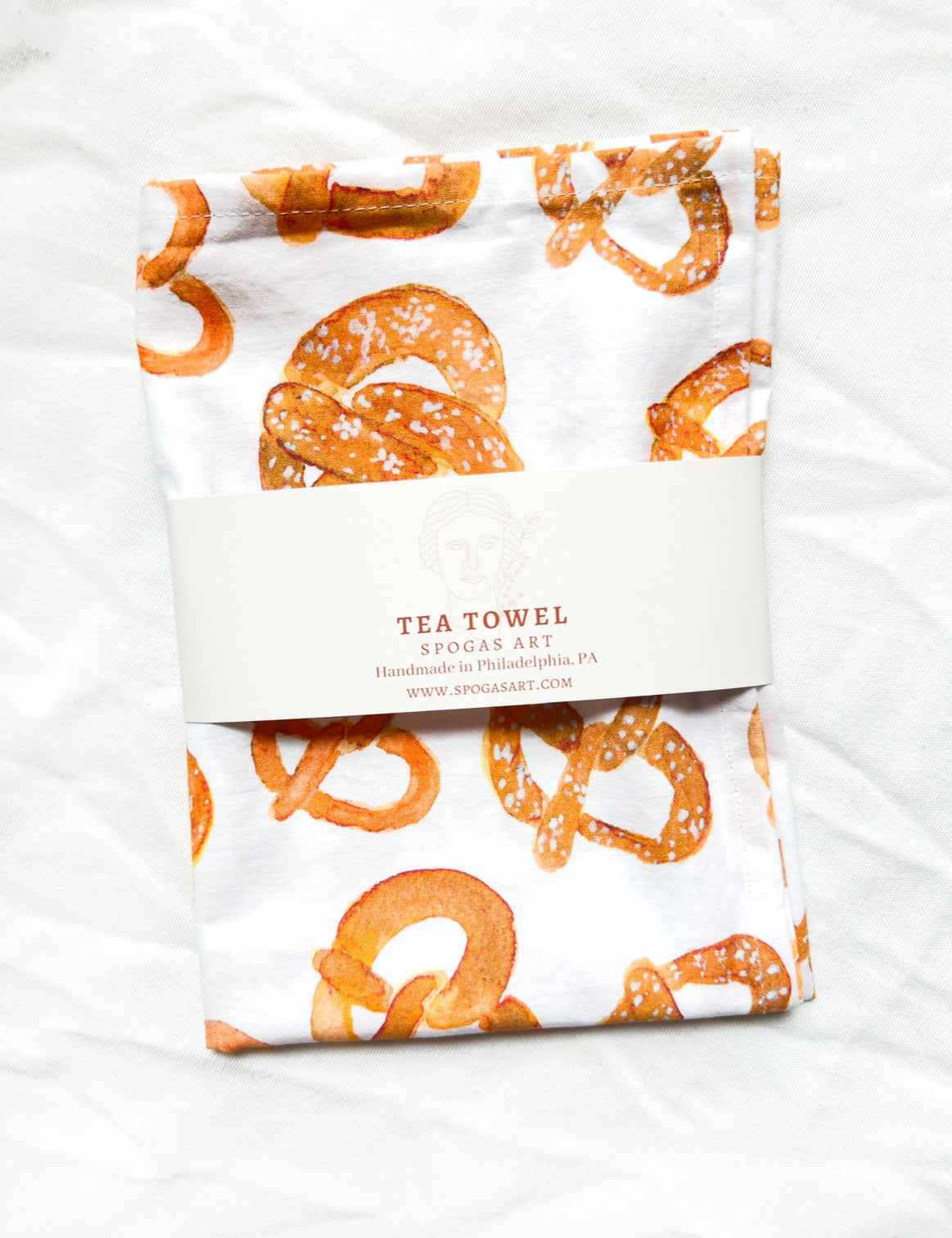 Pretzel flour sack tea towel - kitchen towel - dish towel - towel with loop