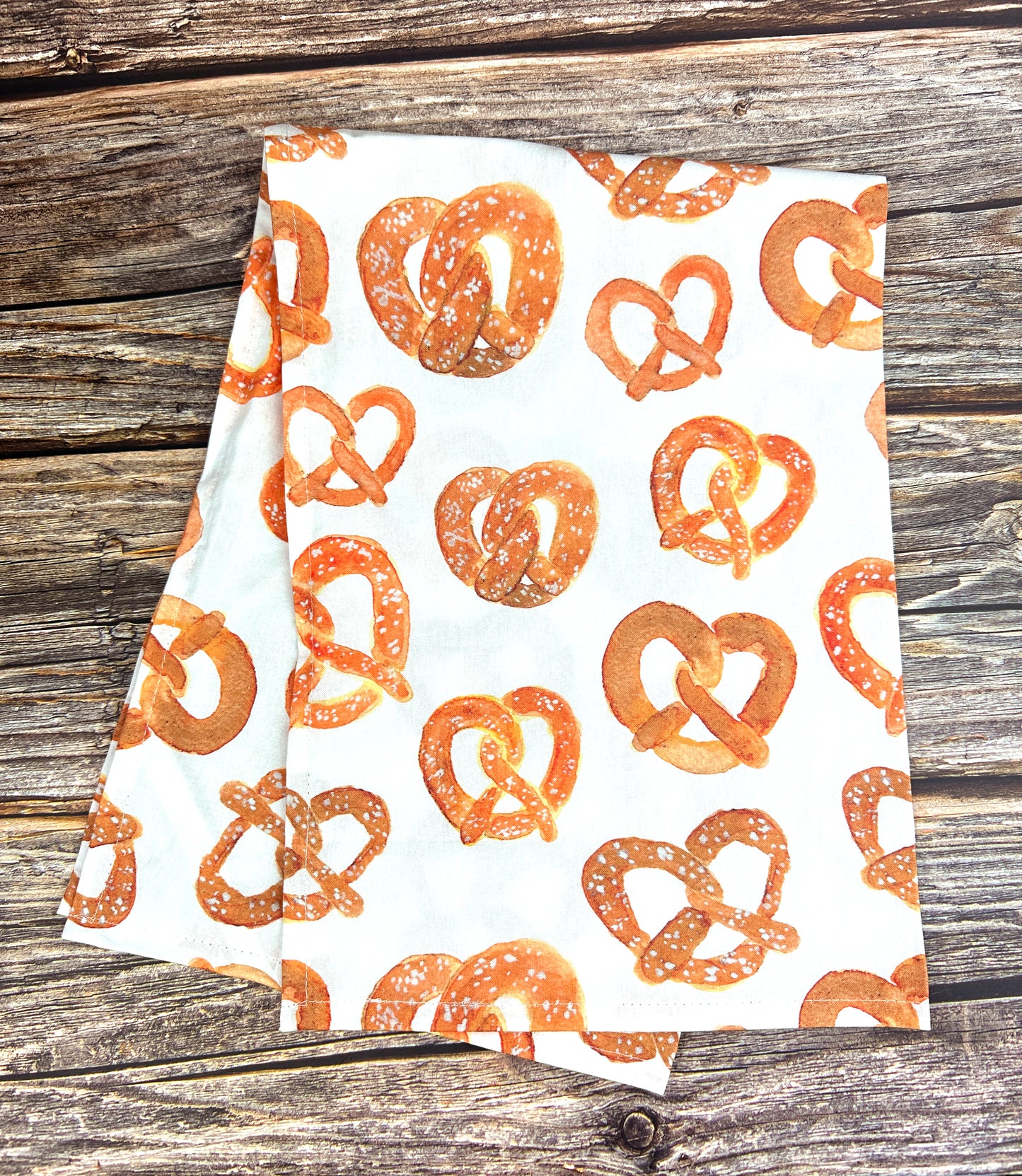 Pretzel flour sack tea towel - kitchen towel - dish towel - towel with loop