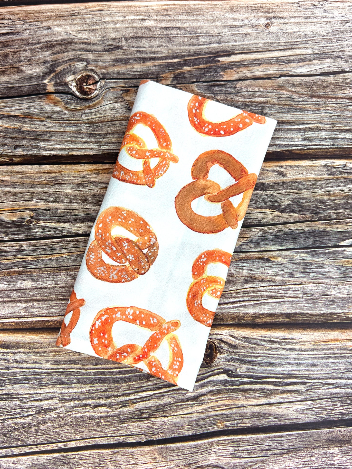 Pretzel flour sack tea towel - kitchen towel - dish towel - towel with loop
