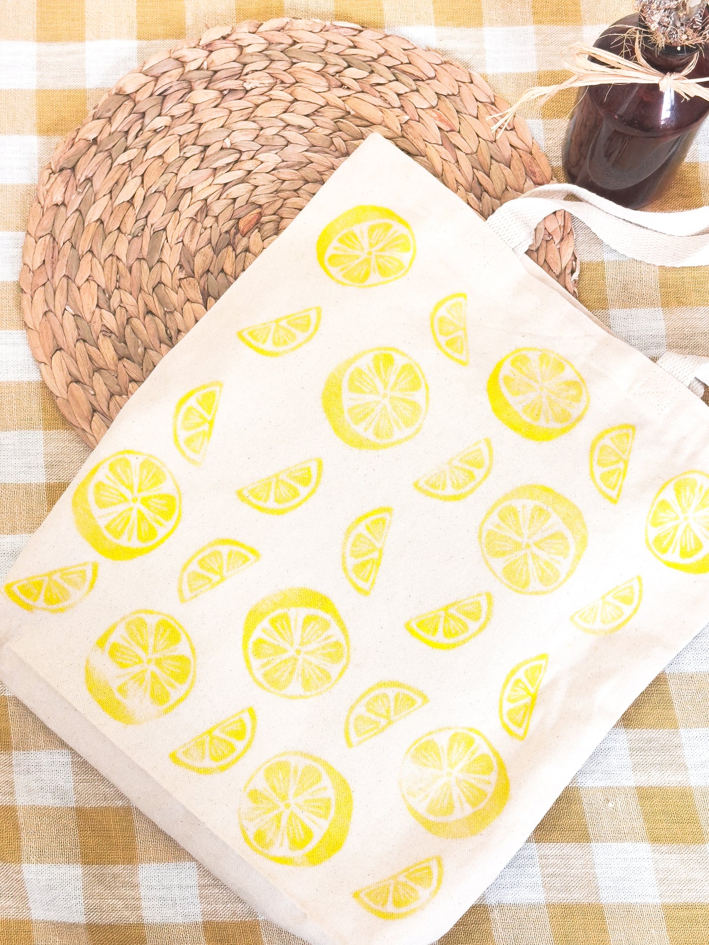 Block Printed Lemon Tote - Canvas Tote Bag