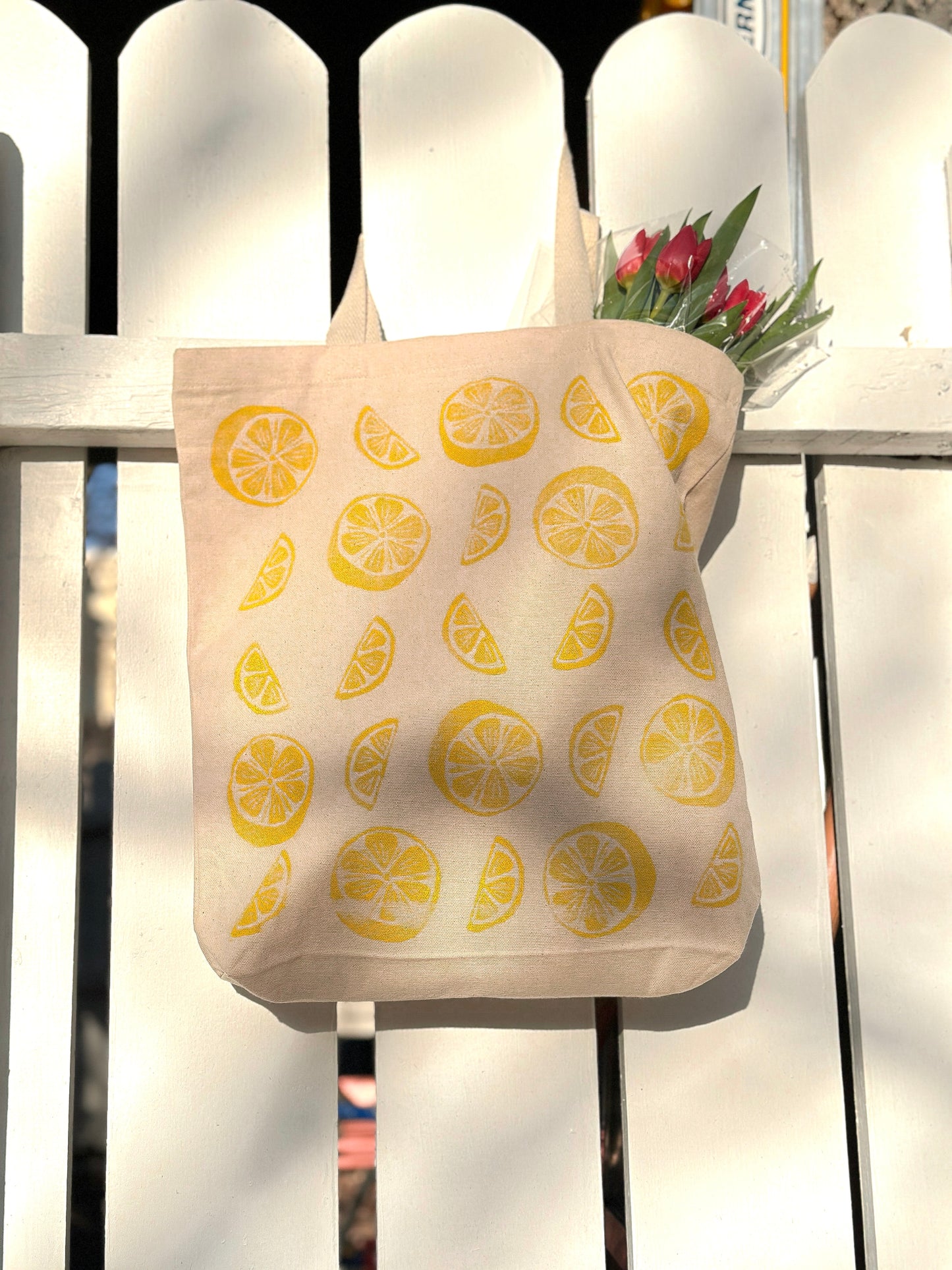 Block Printed Lemon Tote - Canvas Tote Bag