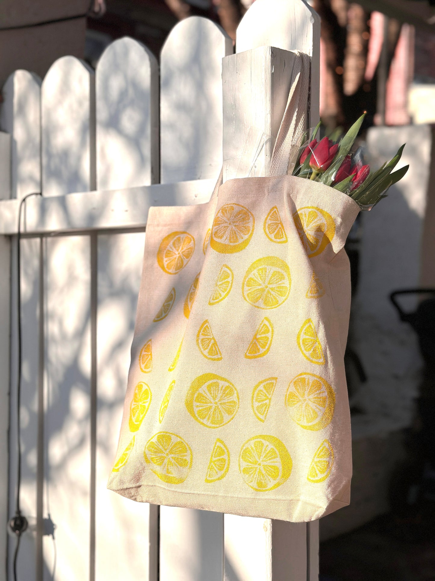 Block Printed Lemon Tote - Canvas Tote Bag