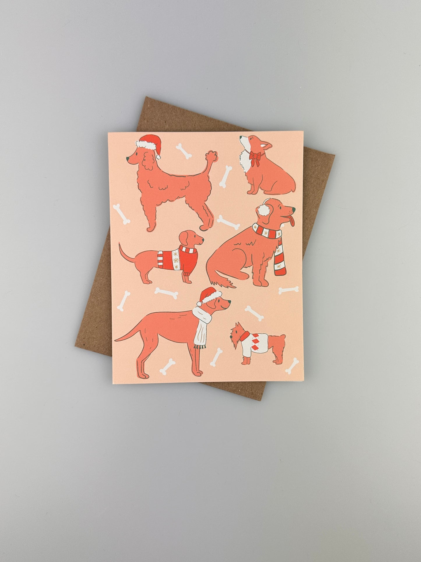 Happy Pawlidays Card - Festive Dogs - Blank Inside - Kraft Envelope