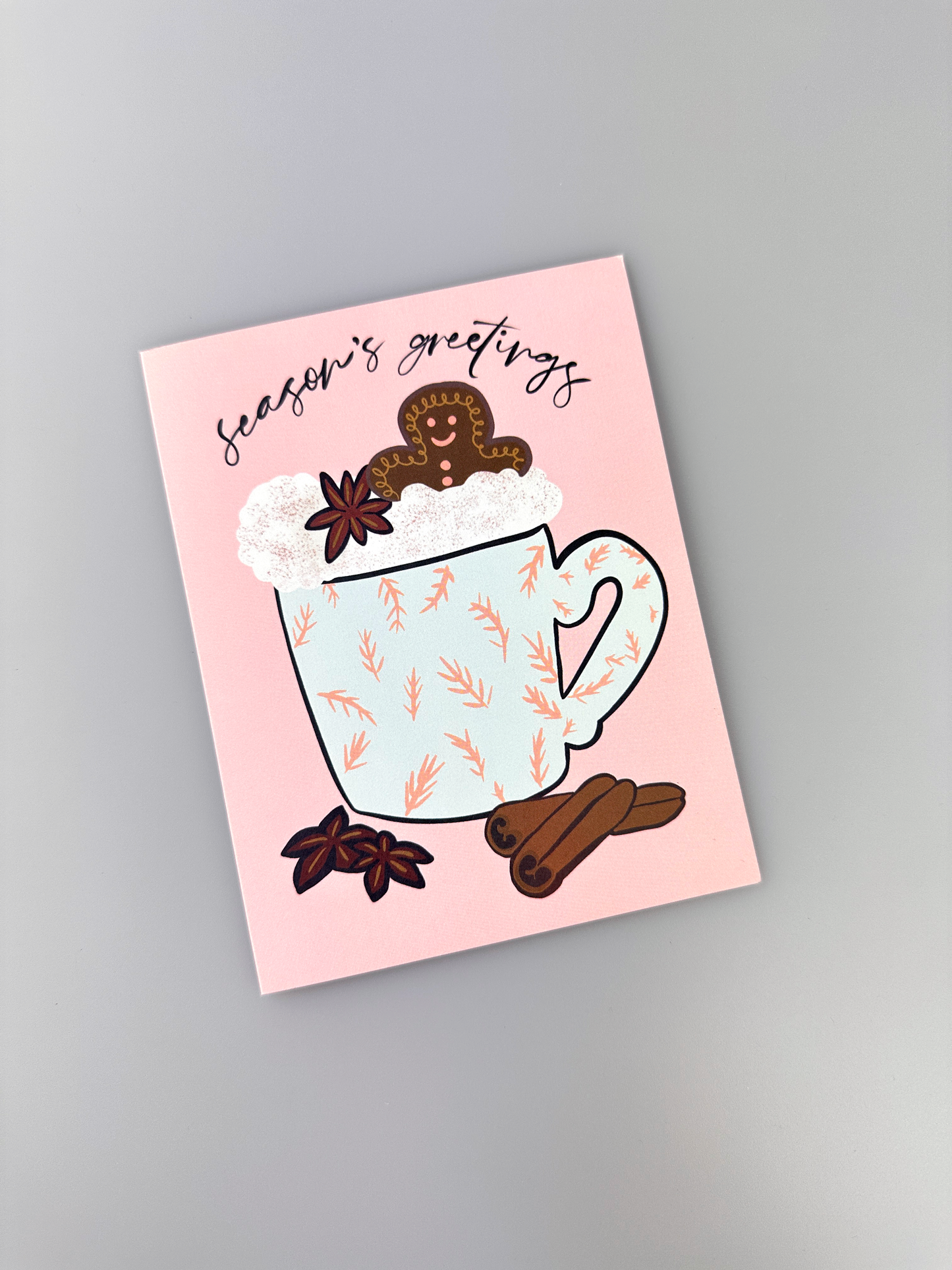 Gingerbread Season's Greetings Card - Modern Christmas Card - Eco-friendly Card with Kraft Envelope - Blank Inside