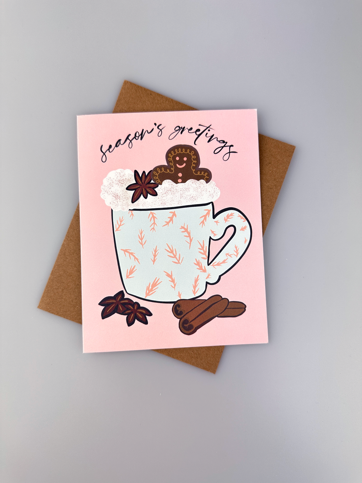 Gingerbread Season's Greetings Card - Modern Christmas Card - Eco-friendly Card with Kraft Envelope - Blank Inside