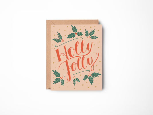 Holly Jolly Card - Holiday Card - Blank Inside - Kraft Envelope