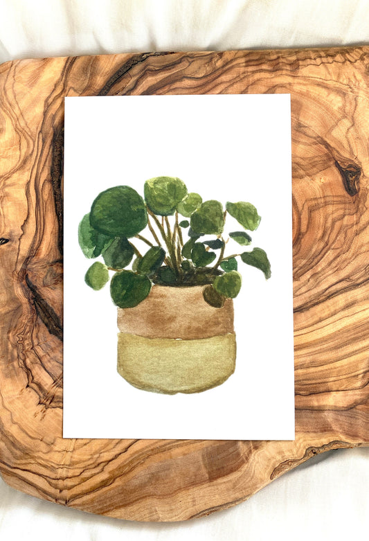 Pilea Plant Watercolor Print - Botanical Art Print - Greenery Wall Art Decor