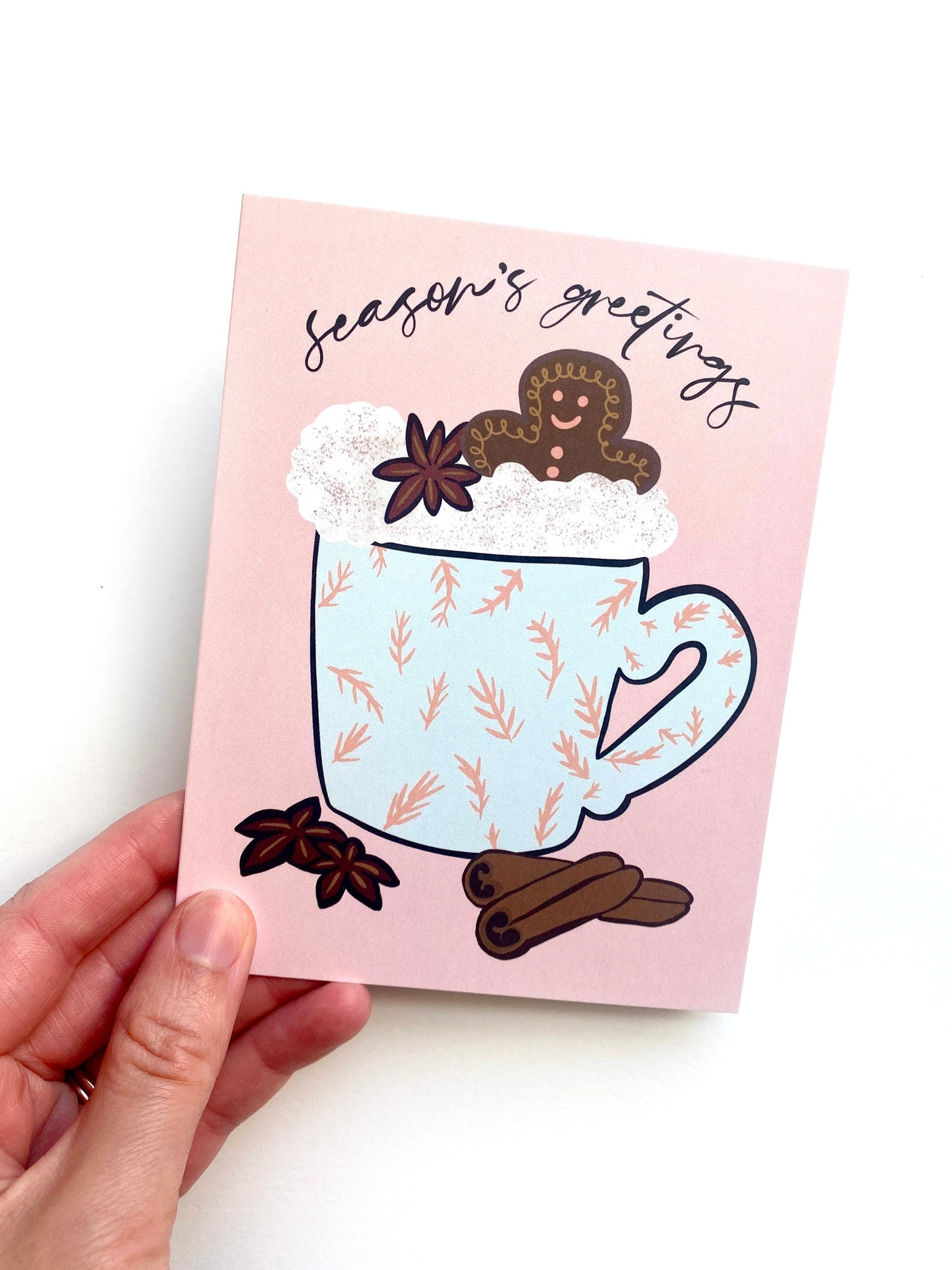 Gingerbread Season's Greetings Card - Modern Christmas Card - Eco-friendly Card with Kraft Envelope - Blank Inside