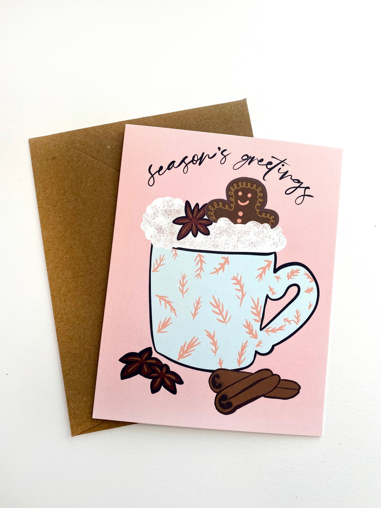 Gingerbread Season's Greetings Card - Modern Christmas Card - Eco-friendly Card with Kraft Envelope - Blank Inside