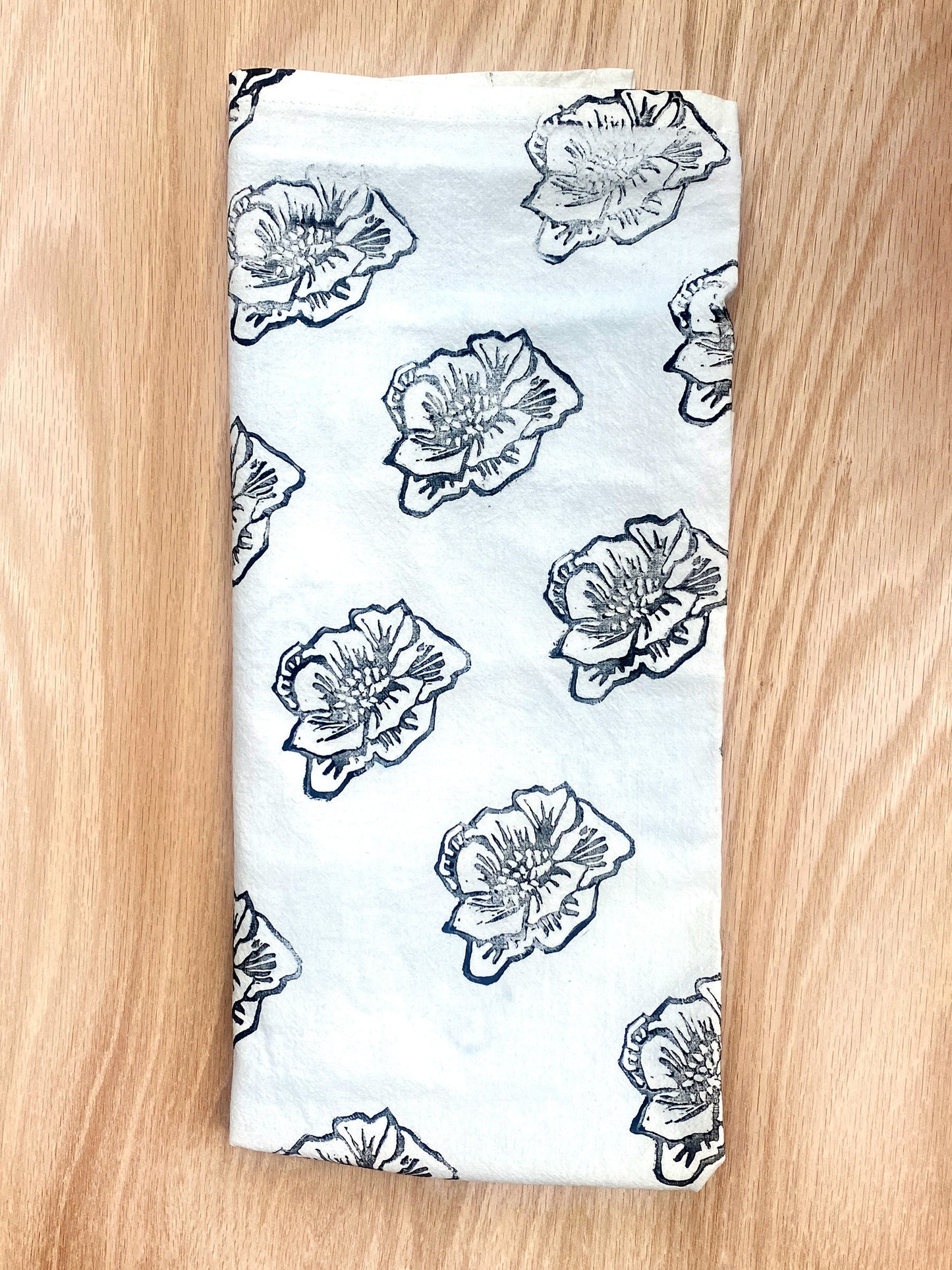 Organic Cotton Flour Sack Towel - Poppy Tea Towel - Hand Printed - Kitchen Towel