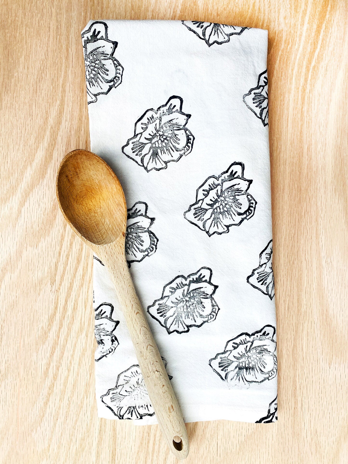 Organic Cotton Flour Sack Towel - Poppy Tea Towel - Hand Printed - Kitchen Towel