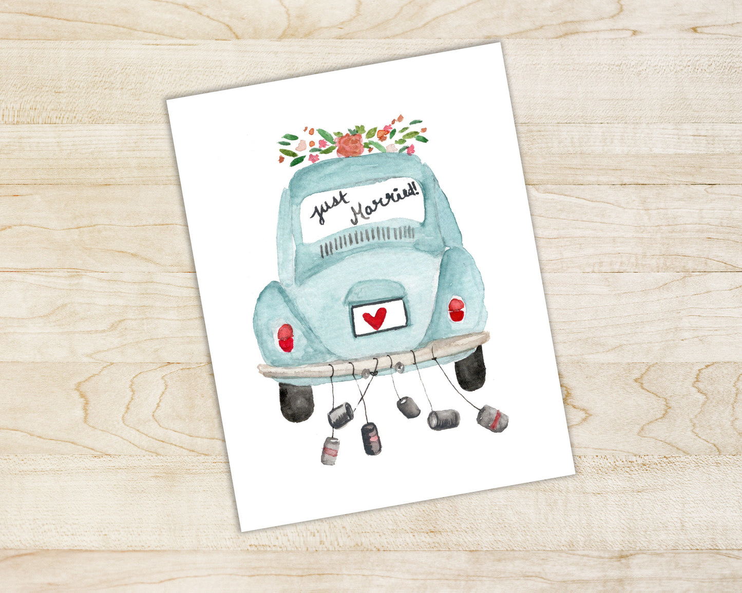 Just Married Card - Congratulations - Wedding Card - Newly Weds - Vintage Beetle