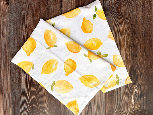Lemon flour sack tea towel - kitchen towel - dish towel - towel with loop