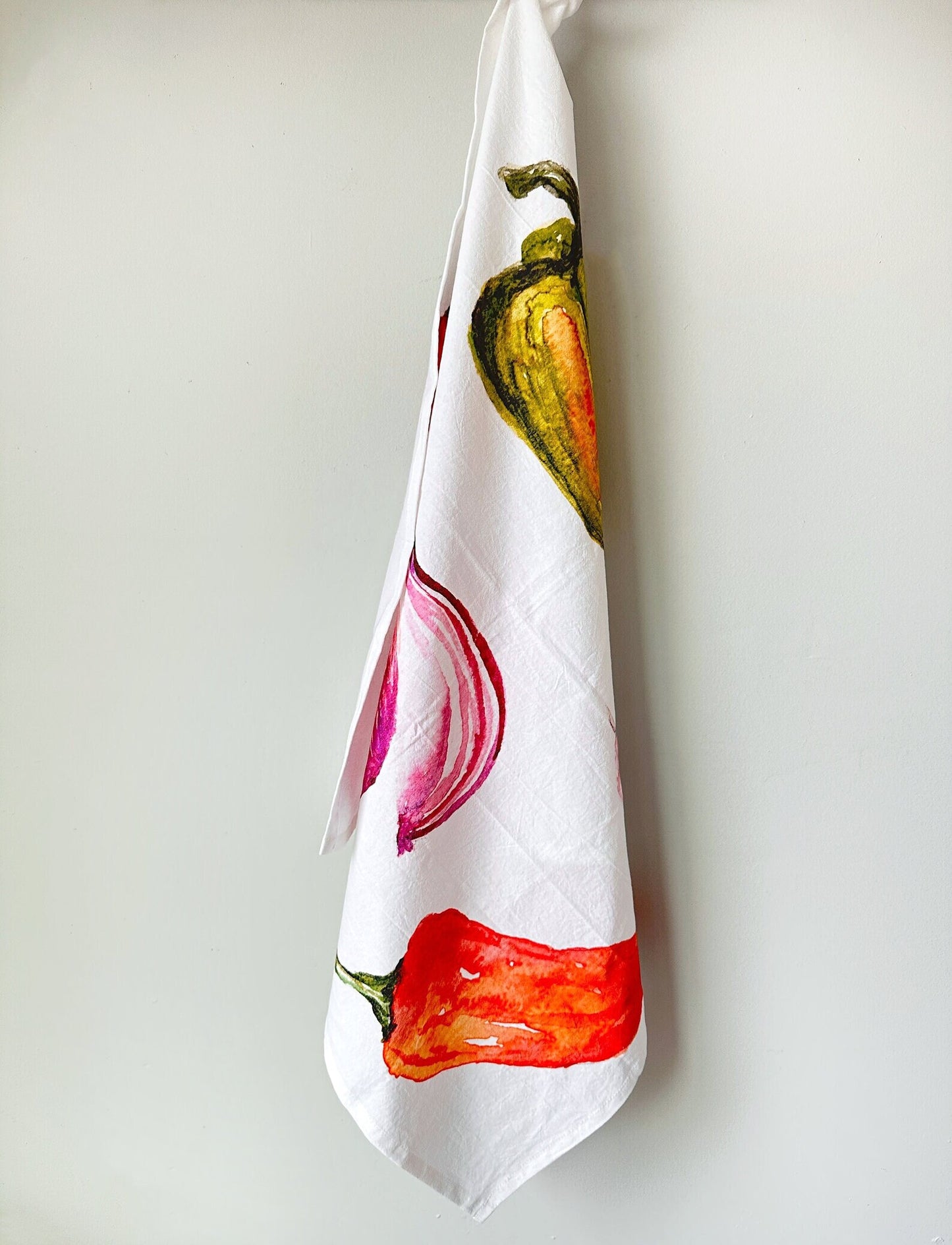 Veggie flour sack tea towel - kitchen towel - dish towel - towel with loop