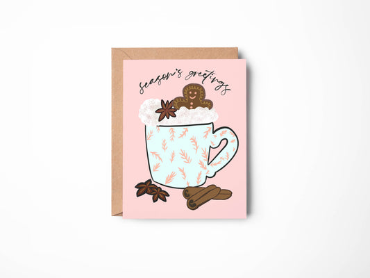Gingerbread Season's Greetings Card - Modern Christmas Card - Eco-friendly Card with Kraft Envelope - Blank Inside