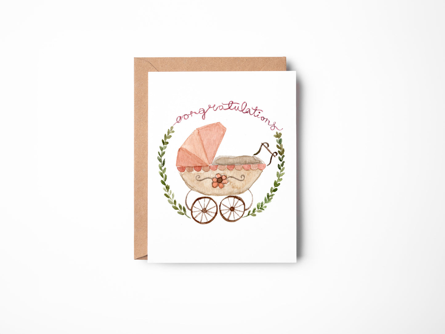 New Baby Card - Baby Shower Card - Baby Congratulations - Baby Girl - Vintage Baby Stroller