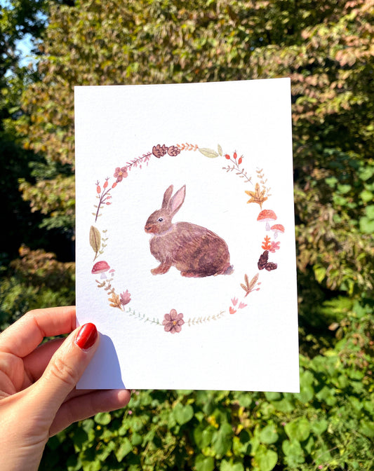 Floral Bunny Print - Fall Floral Art Print - Bunny Art