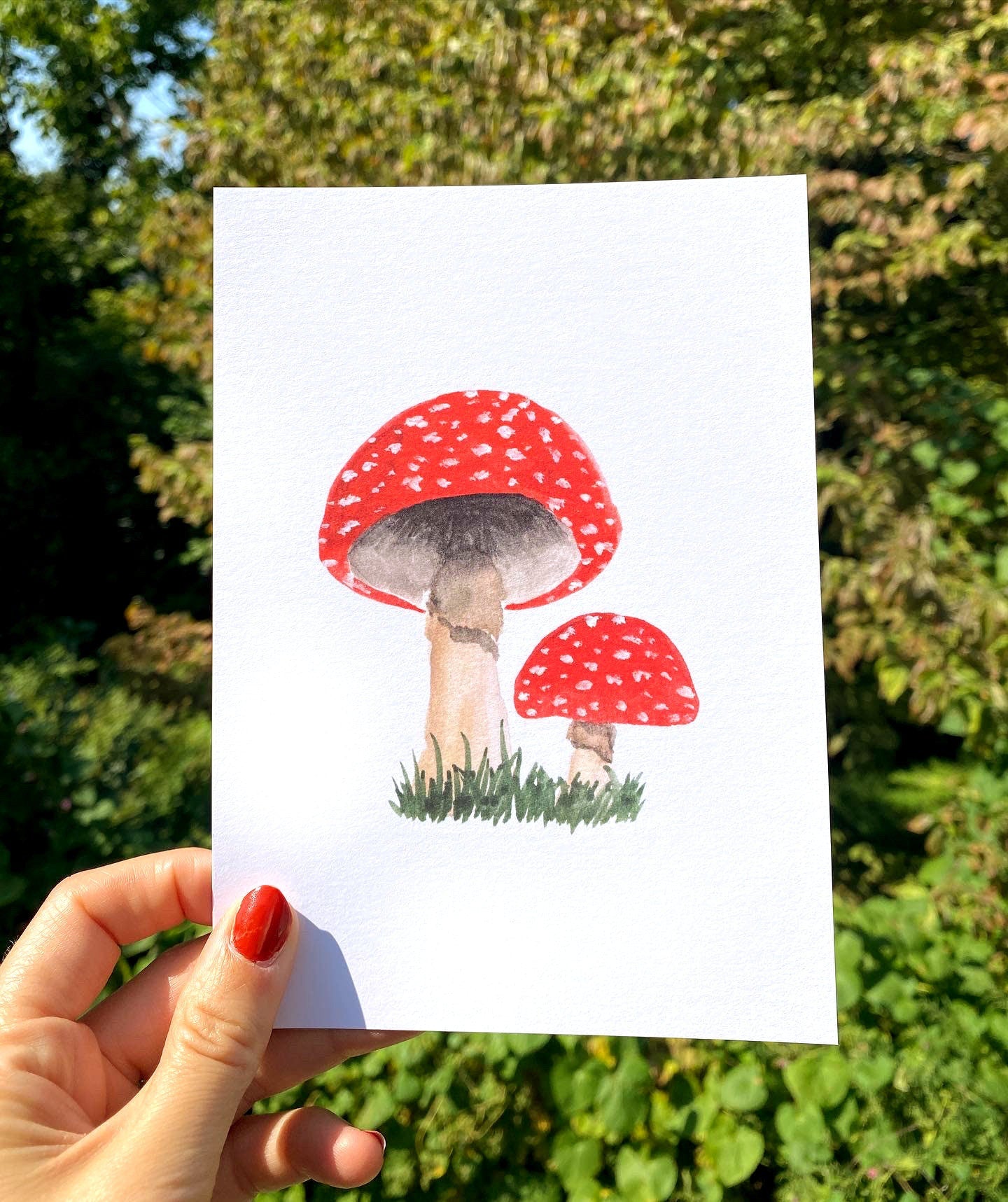 Watercolor Mushroom Print - Red Cap Mushroom - Cottage Core Decor