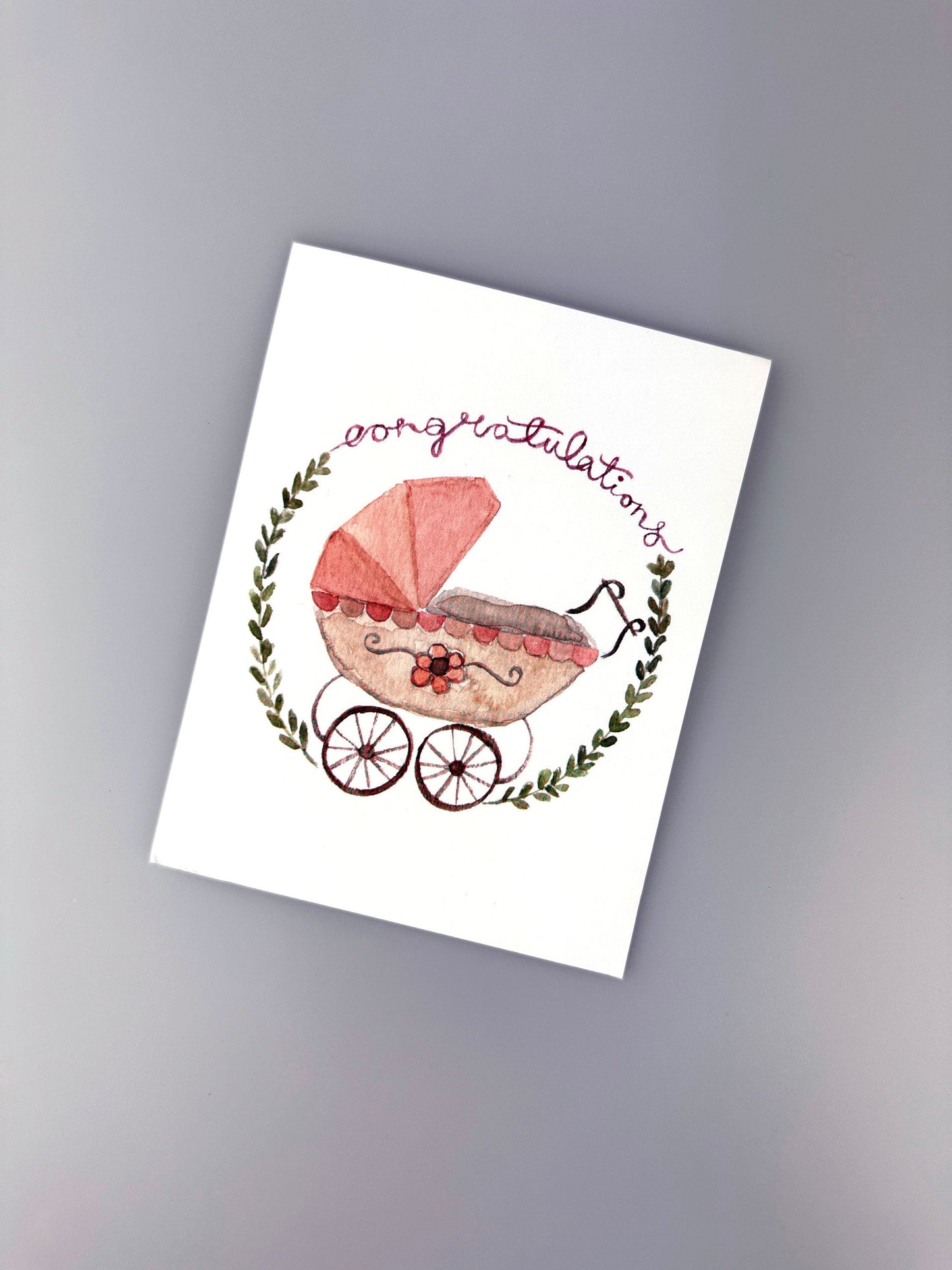 New Baby Card - Baby Shower Card - Baby Congratulations - Baby Girl - Vintage Baby Stroller